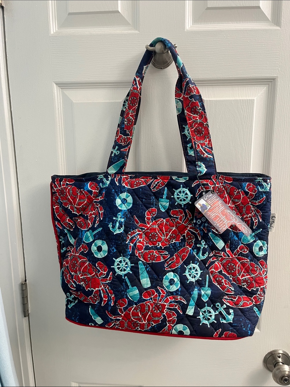 Navy, Red & Aqua Quilted Tote